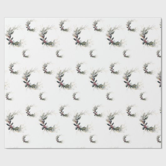 Elegante Pine en Holly Krans met gouden accenten Cadeaupapier (Vlak)