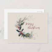 Elegante Pine en Holly Krans met gouden accenten Feestdagenkaart (Voorkant / Achterkant)