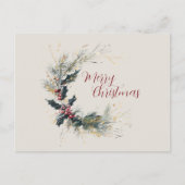 Elegante Pine en Holly Krans met gouden accenten Feestdagenkaart (Voorkant)