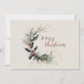 Elegante Pine en Holly Krans met gouden accenten Feestdagenkaart (Voorkant)