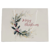 Elegante Pine en Holly Krans met gouden accenten Groot Cadeauzakje (Voorkant)