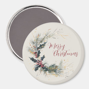 Elegante Pine en Holly Krans met gouden accenten Magneet