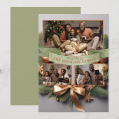 Elegante Pine Gold Ribbon Familie Kerst Kaart (Voorkant / Achterkant)