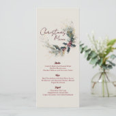 Elegante Pine Holly Krans Gouden Accenten Kerstmis Menu (Staand voorkant)