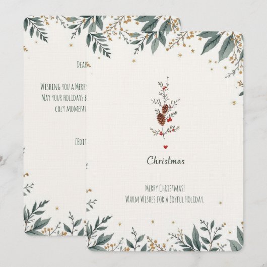 Elegante Pine & Holly Merry Christmas Invitation. Kaart (Voorkant / Achterkant)