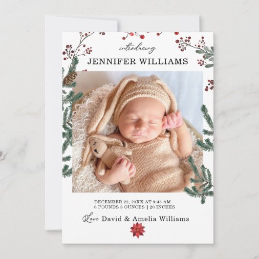 Elegante Pine Lijst Baby Geboorteaankondiging Kaar Aankondiging (Voorkant)