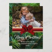 Elegante Pine Red Bow Kerstfoto Feestdagenkaart (Voorkant / Achterkant)