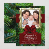 Elegante Pine/Rood/Goud Lijst Foto Kerst Kaart (Voorkant / Achterkant)