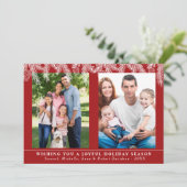Elegante Pine Snowflakes Familie Foto's Kerstmis Feestdagenkaart (Staand voorkant)