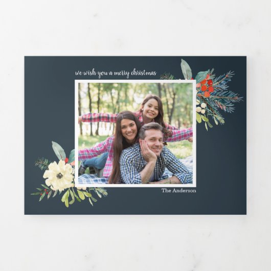 Elegante Pine takken elegant 3 foto's Kerstmis Drieluik Wenskaart (Cover)