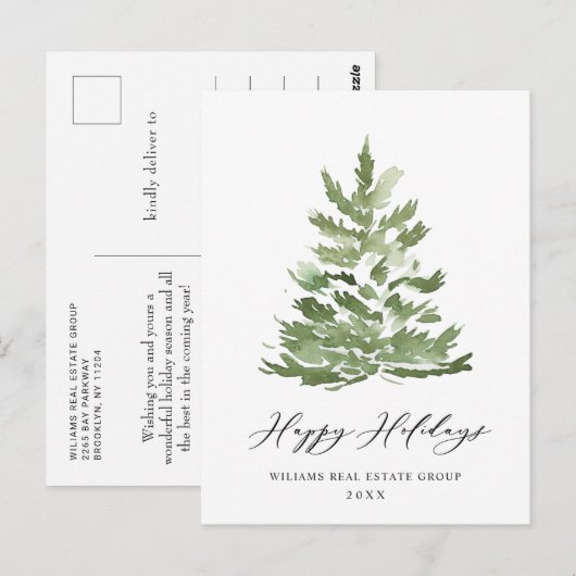 Elegante Pine Tree Christmas Company Groet Briefkaart (Voorkant / Achterkant)