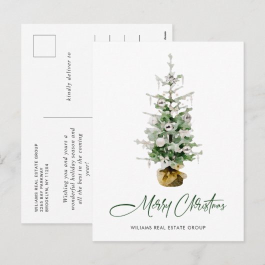 Elegante Pine Tree Christmas Company Groet Feestdagenkaart (Voorkant / Achterkant)