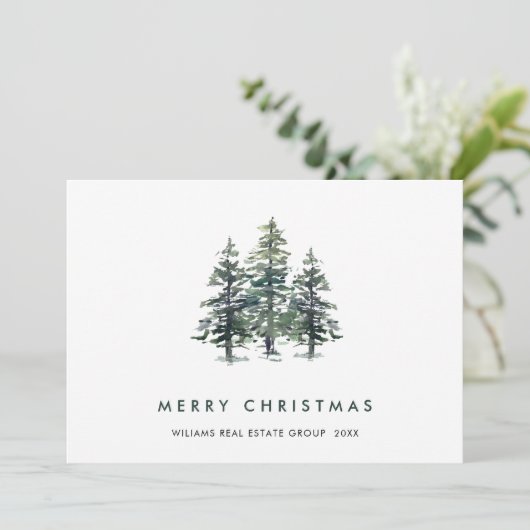 Elegante Pine Tree Christmas Company Groet Feestdagenkaart (Staand voorkant)