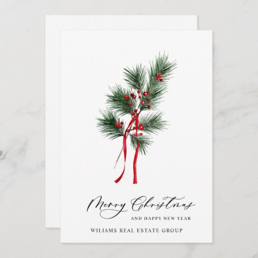 Elegante Pine Tree Christmas Corporate Greeting Ho Feestdagenkaart (Voorkant / Achterkant)