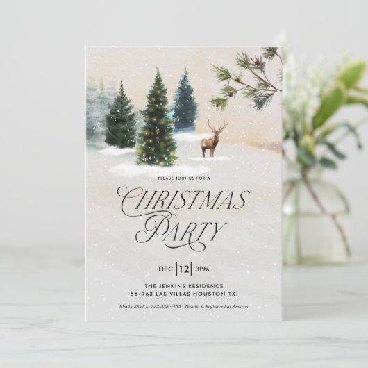 Elegante Pine Tree Kerstfeest uitnodiging (Staand voorkant)