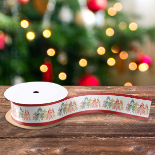 Elegante Pine Tree Waterverf Kerstvakantie Satijnen Lint