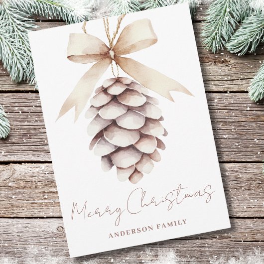 Elegante Pinecone Waterverf Kerst Feestdagenkaart