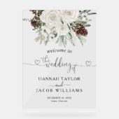 Elegante Pines Winter Wedding Welkom Acryl Bord (Voorkant)