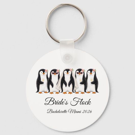 Elegante Pinguïn Bruid's Trouw Bruidsmeisjes Sleutelhanger (Voorkant)
