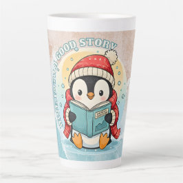 Elegante pinguïn die Latte Art koffiemok leest Mok