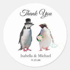 Elegante Pinguïn Koppel Bedankt Trouw  Ronde Sticker