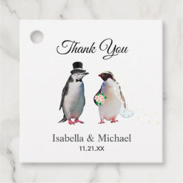 Elegante Pinguïn Koppel Bedankt Trouwdag Bedankjes Labels