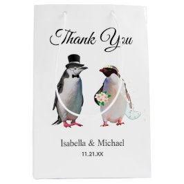 Elegante Pinguïn Koppel Bedankt Trouwfeest Medium Cadeauzakje