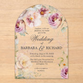 Elegante Pink Arch Wildflower Waterverf bruiloft Acryl Uitnodigingen (Voorkant)