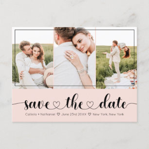 Elegante Pink Black Heart Typografie Save the Date Aankondigingskaart