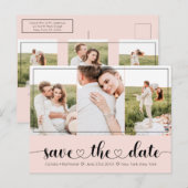 Elegante Pink Black Heart Typografie Save the Date Aankondigingskaart (Voorkant / Achterkant)