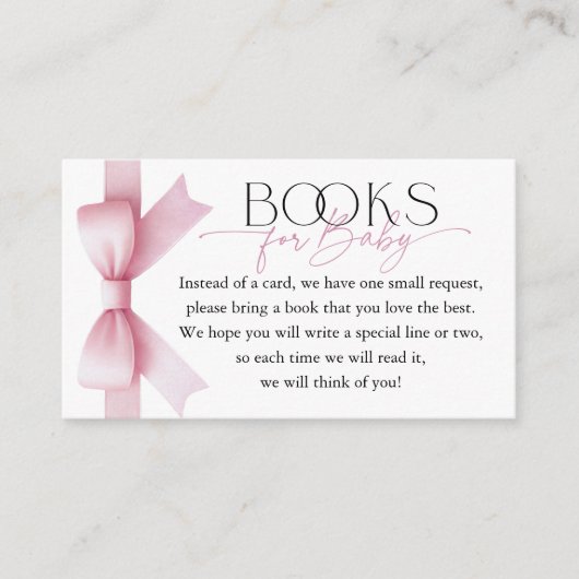 Elegante Pink Bow Coquette Boeken voor Baby shower Informatiekaartje (Voorkant)