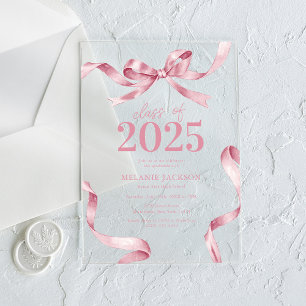 Elegante Pink Bow Graduation Party Acryl Uitnodigingen