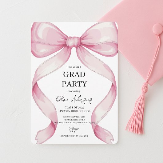 Elegante Pink Bow Graduation Party Kaart