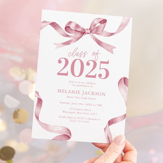 Elegante Pink Bow Graduation Party Kaart