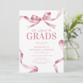 Elegante Pink Bow Joint Graduation Party Kaart (Staand voorkant)