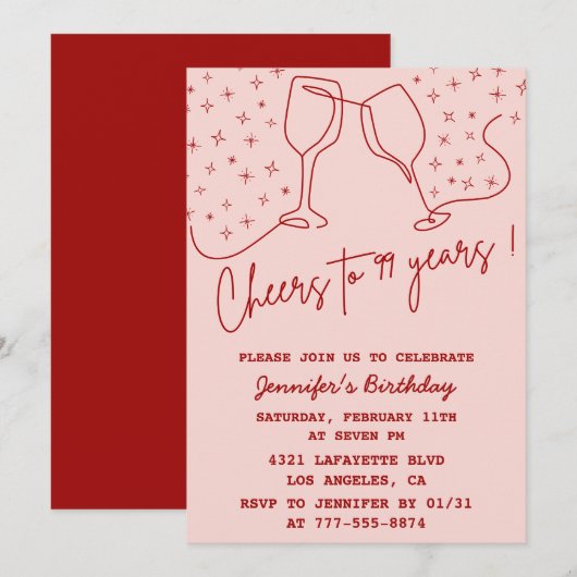 Elegante Pink Cheers Champagne 99ste verjaardag Kaart (Voorkant / Achterkant)