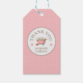Elegante Pink Gingham Waterverf Tuin Dank u Cadeaulabel (Voorkant)