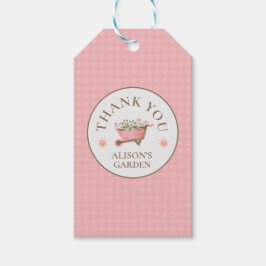 Elegante Pink Gingham Waterverf Tuin Dank u Cadeaulabel