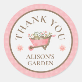 Elegante Pink Gingham Waterverf Tuin Dank u Ronde Sticker
