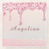 Elegante Pink Glam Glitter Drip Glazen Onderzetter (Voorkant)