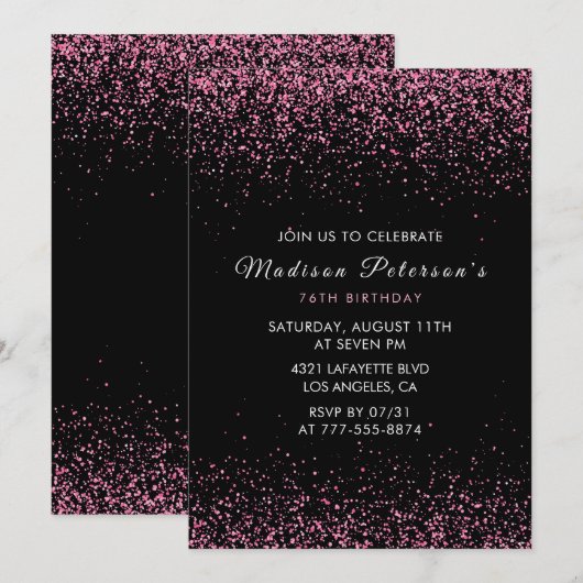 Elegante Pink Glitter Glam 76ste verjaardag Kaart (Voorkant / Achterkant)