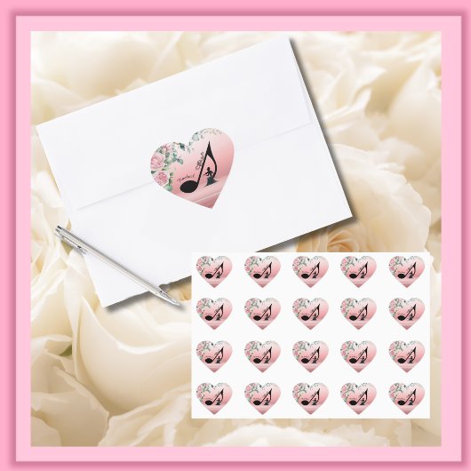 Elegante Pink Heart Musical Sticker