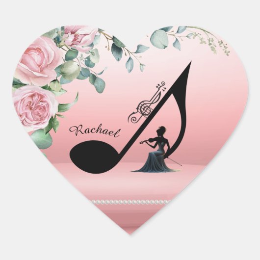 Elegante Pink Heart Musical Sticker (Voorkant)