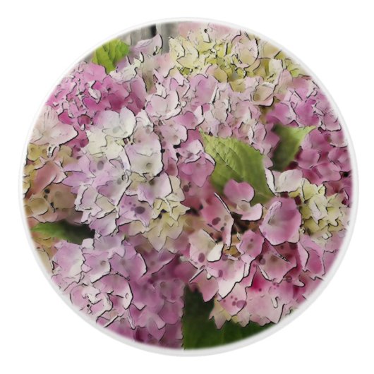 Elegante Pink Mauve Hydrangeas in Waterverf Keramische Knop (Voorkant)