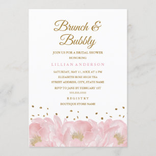 Elegante Pink Peony Brunch en Bubbly Vrijgezellenf Kaart