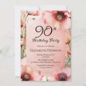 Elegante Pink Poppies Bloemen 90ste Verjaardagsfee Kaart (Voorkant)