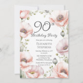 Elegante Pink Poppies Bloemen 90ste Verjaardagsfee Kaart (Voorkant)