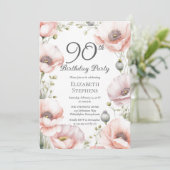 Elegante Pink Poppies Bloemen 90ste Verjaardagsfee Kaart (Staand voorkant)