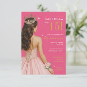 Elegante Pink Princess Quinceañera Party Kaart (Staand voorkant)