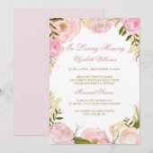 Elegante Pink Rose Memorial Service Uitnodiging (Voorkant / Achterkant)